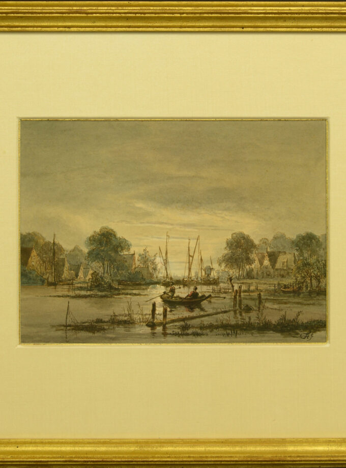 Hengelaars in roeiboot in maanlicht