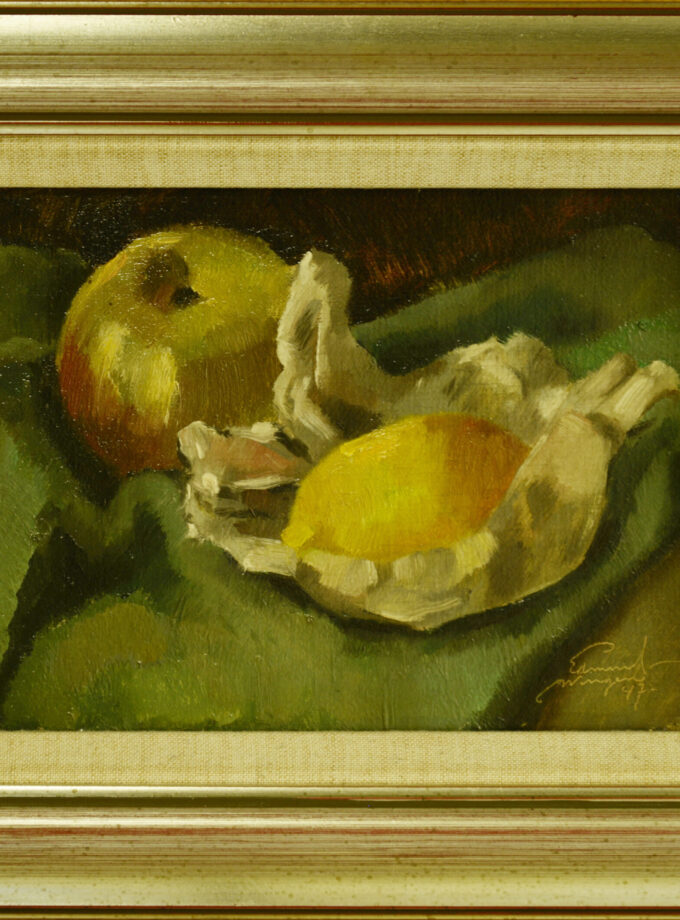 Stilleven met citroen en appel