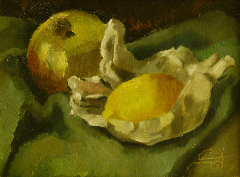 stilleven met citroen en appel